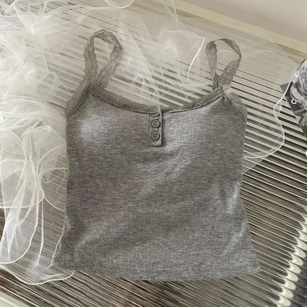 

Layer-free Women Top Women’s Lace Splicing Sling Vest with Built-in Chest Pad Soft Stretchy Camisole Top for Work Party