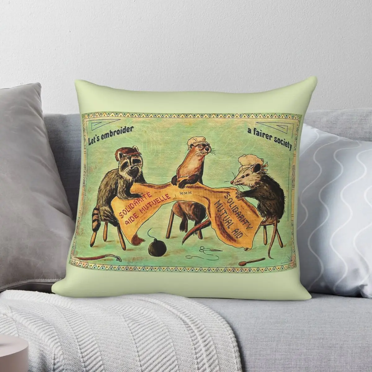 Let's Embroider A Fairer Society Square Pillowcase Polyester Linen Velvet Pattern Zip Decor Pillow Case Home Cushion Cover 45x45