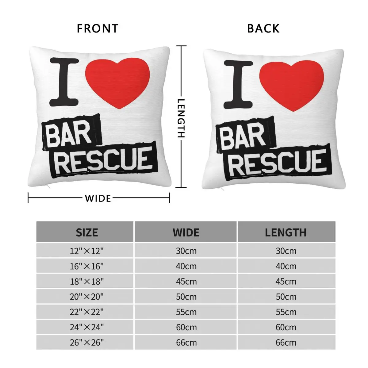 I Heart Bar Rescue Square Pillowcase Polyester Linen Velvet Creative Zip Decor Sofa