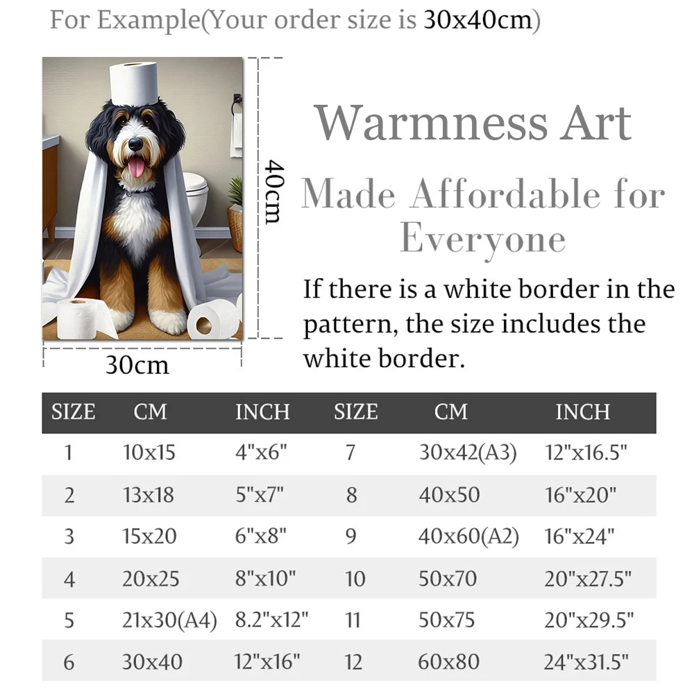 Funny Animals Dog in Bath Reading a Newspaper Prints Bernedoodle Toilet Paper Roll Wall Decor Pictures Bathroom Wall Posters