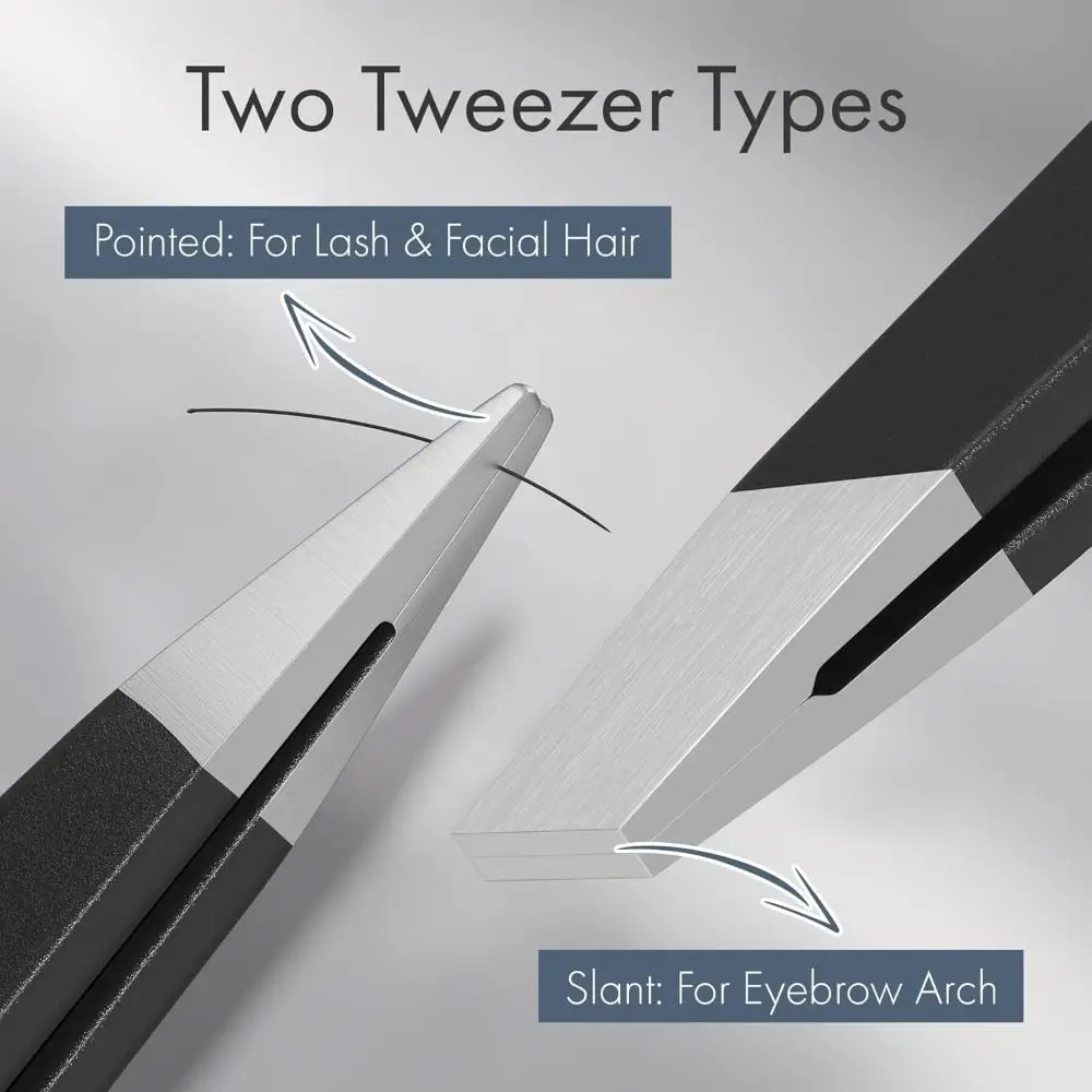 2PCS Slant & Point Tip Eyebrow Tweezers Stainless Steel Ingrown Hair Removal Professional Tweezer Set Eyebrow Pliers