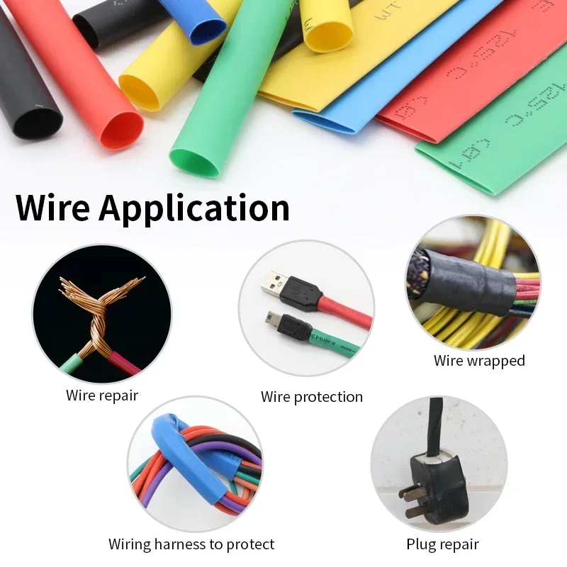 1~50m Heat Shrink Tube No Glue 3:1 Ratio Black Diameter 1.5 ~ 50mm Waterproof Polyolefin Wire Wrap Insulated Lined Cable Sleeve