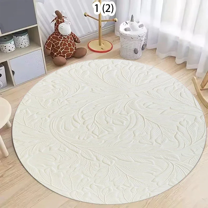 Round Soft Embossed Leaf & Rose Area Rug Non-Slip Washable Circular Floor Carpet for Living Room Bedroom Home Decor