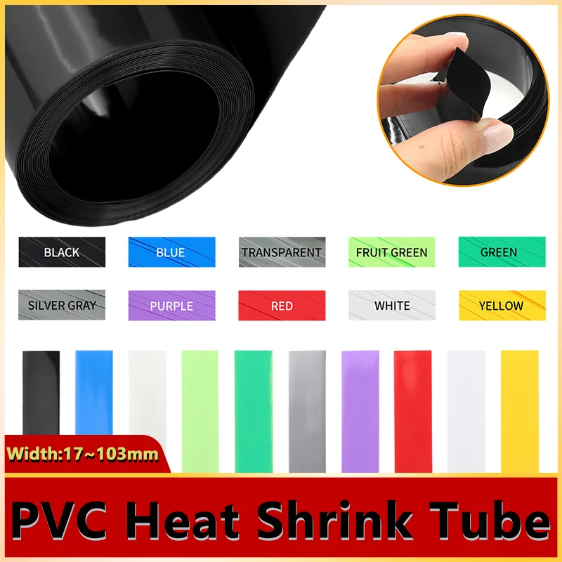 17~103mm Width Insulation Sleeve Wide-Range PVC Heat Shrink Tube Kit 2M Length for 18650 Battery Cables Sleeves Supplies Equip