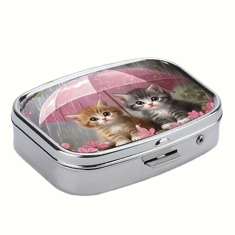 1 small cat shelter under an umbrella, 2 portable pill boxes, pill storage, suitable for travel or daily use