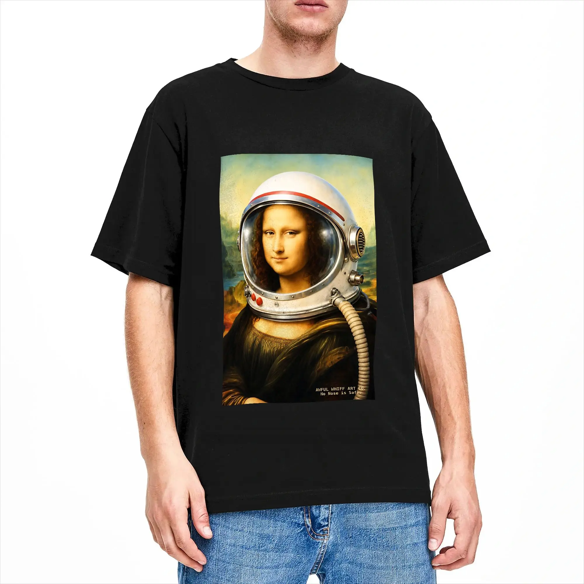 Oversized T Shirt Mona Lisa Reaction Art  Funny Leonardo Da Vinci Parody Wall Art & Apparel  Cotton T Shirts for Mens Summer Top