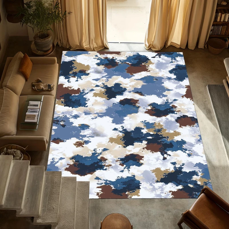 

Modern Blue Camouflage Area Rug Abstract Camo Print NonSlip Floor Mat for Living Room Bedroom Game Room Man Cave Decor
