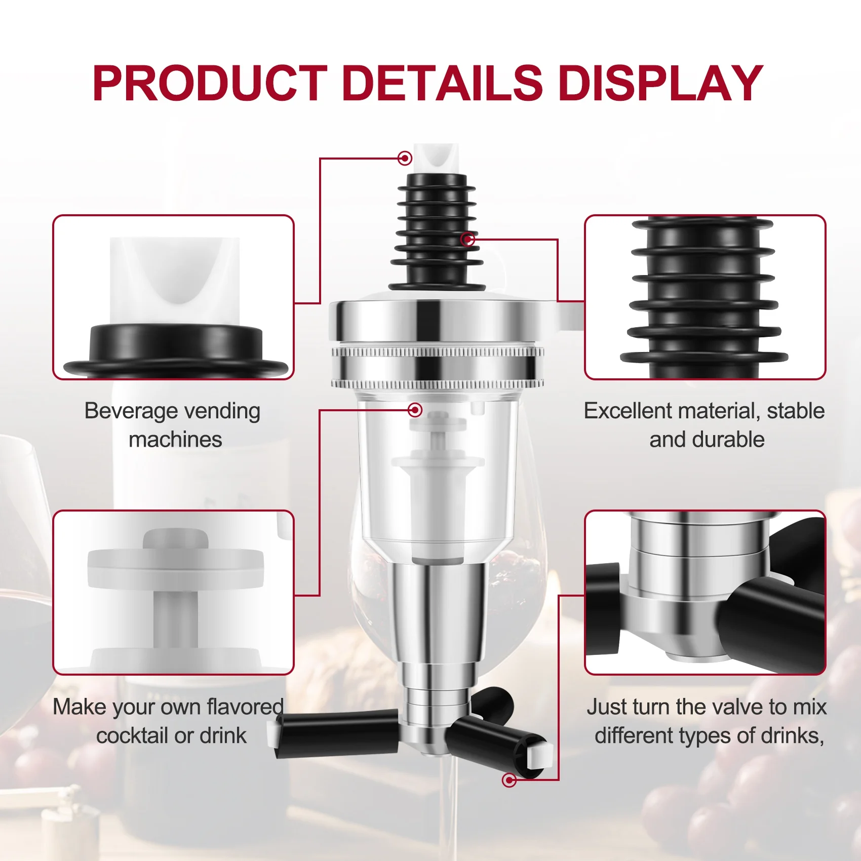 2Pcs 45Ml/1.5Oz Bar Butler Wall Mounted Replacement Nozzle Shot Dispenser for Revolving Liquor Bottle Holder