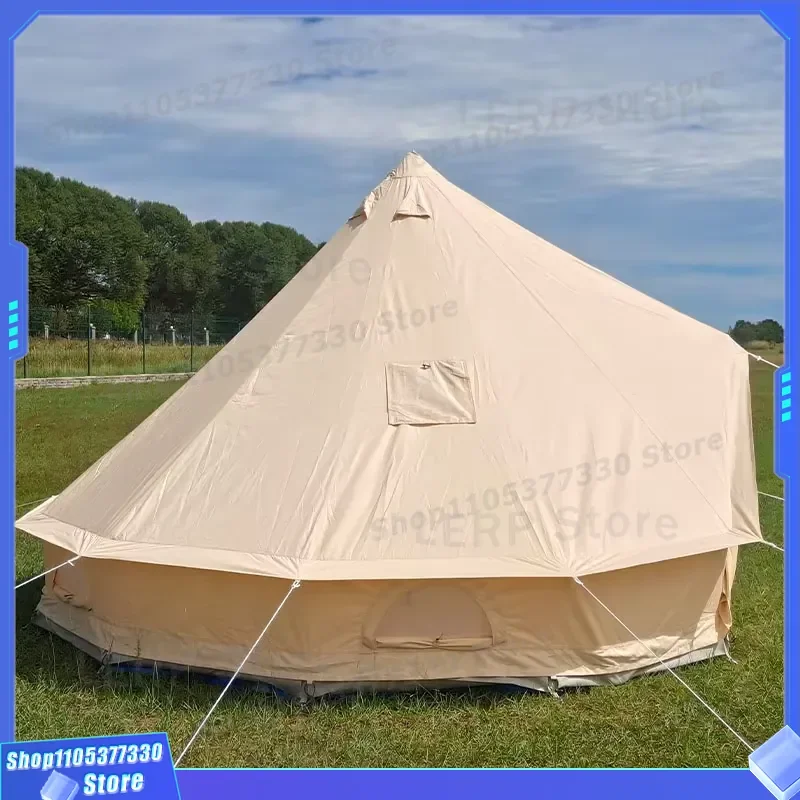 Large Bell Tent Outdoor Camping Thickened Cotton Canvas Single Layer Rainproof Windproof Full Set Supplies For Big Space