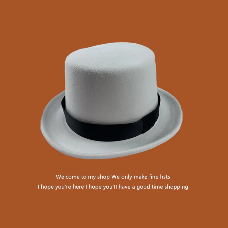 Homens Fedoras Lã Magia Chapéu alto, Britânico Preto Top Jazz, Masculino Corte Cavalheiro Chapéu de feltro liso, Webbing Sombrero De Copa, Britânico