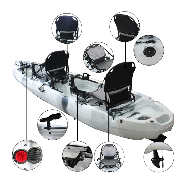 Kayak da pesca a doppio sedile Kayak in plastica per 2 persone seduto sul pedale superiore Kayak PE Certificato CE Canoa 8 gradi