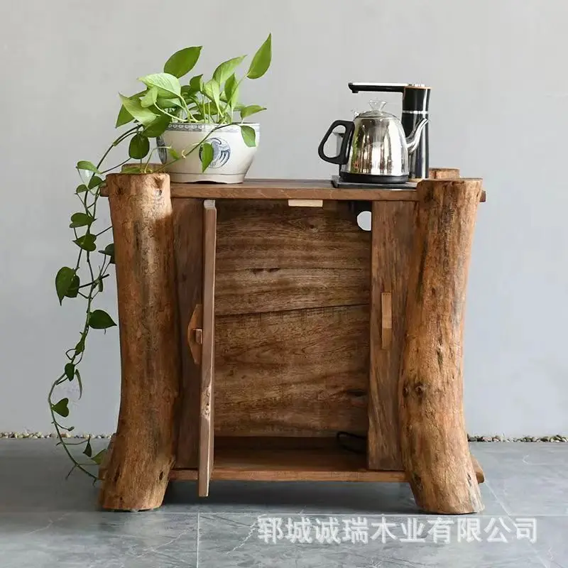 Cz solid wood tea sideboard for home old elm chinoiserie tea table water boiling all-in-oneb&b tea storage cabinet