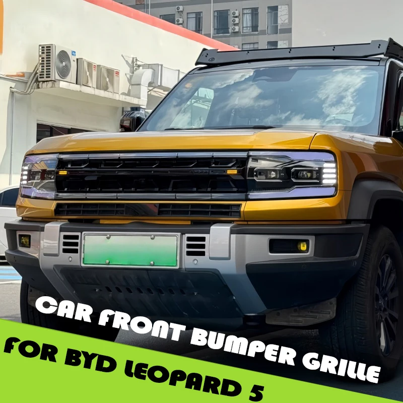 

Car Front Bumper Grille Fit for BYD Leopard 5 Modified Auto Front Face ABS Baked Black with Light Grille Car Upgrade Parts