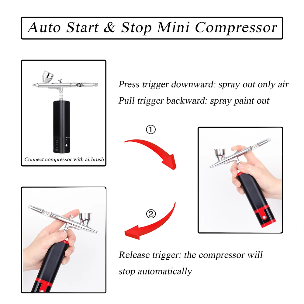 Best Quality Cordless Airbrush Kit with Compressor High Pressure Replace Battery Power Display Regulator Air Brush Spray Gun