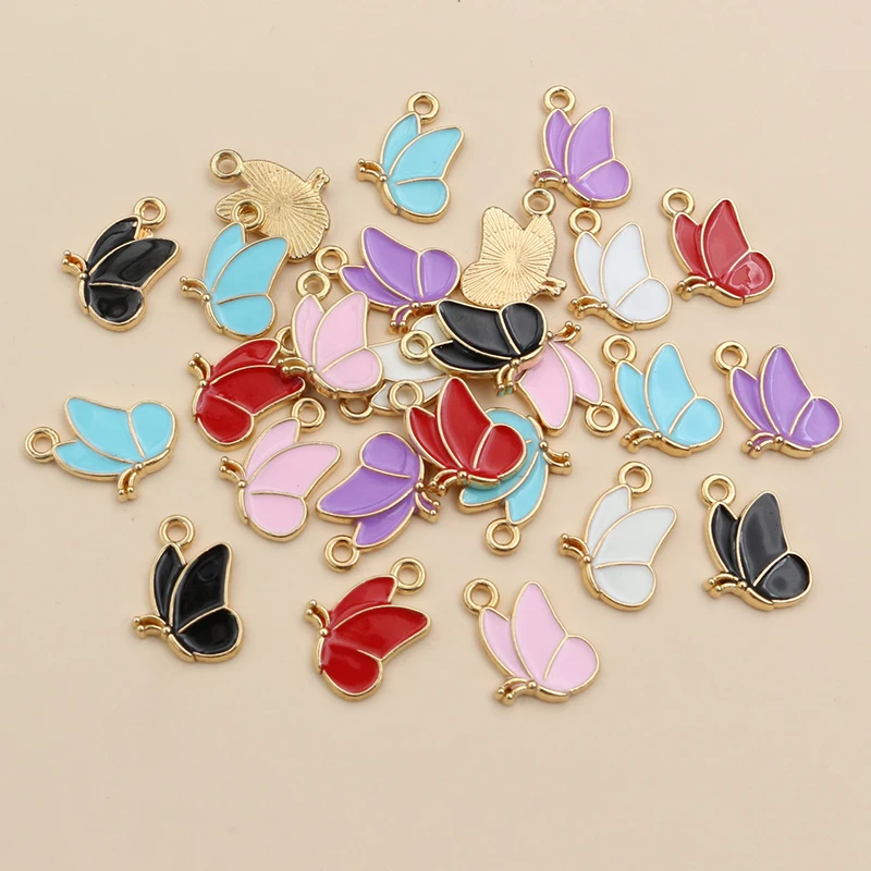 50Pcs 11x13mm Small Alloy Butterfly Charms Pendants Multi Colors For DIY Bracelet Necklaces Jewelry Making Accessories