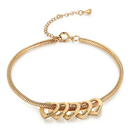 女性のためのパーソナライズされたステンレス鋼の魅力的なブレスレット,刻まれた家族の名前,調節可能なチェーン,結婚式のギフト