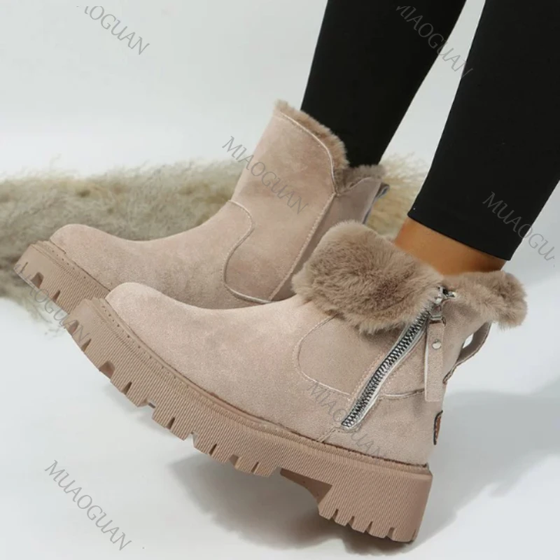 

2026 Warm Plush Boots Women Winter Shoes Chelsea Suede Platform Casual Women Ankle Boots Round Toe Fur Botas Feminina Brown