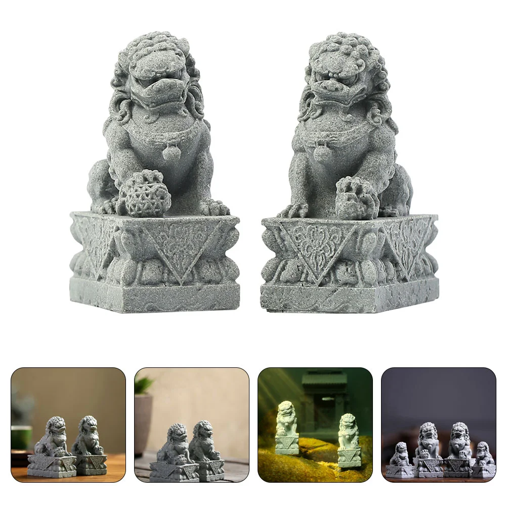 2pcs Mini Lion Figurine Stone Lion nament Decorative Statue Home Decor Miniature Model Tabletop Adornment Lion Desktop