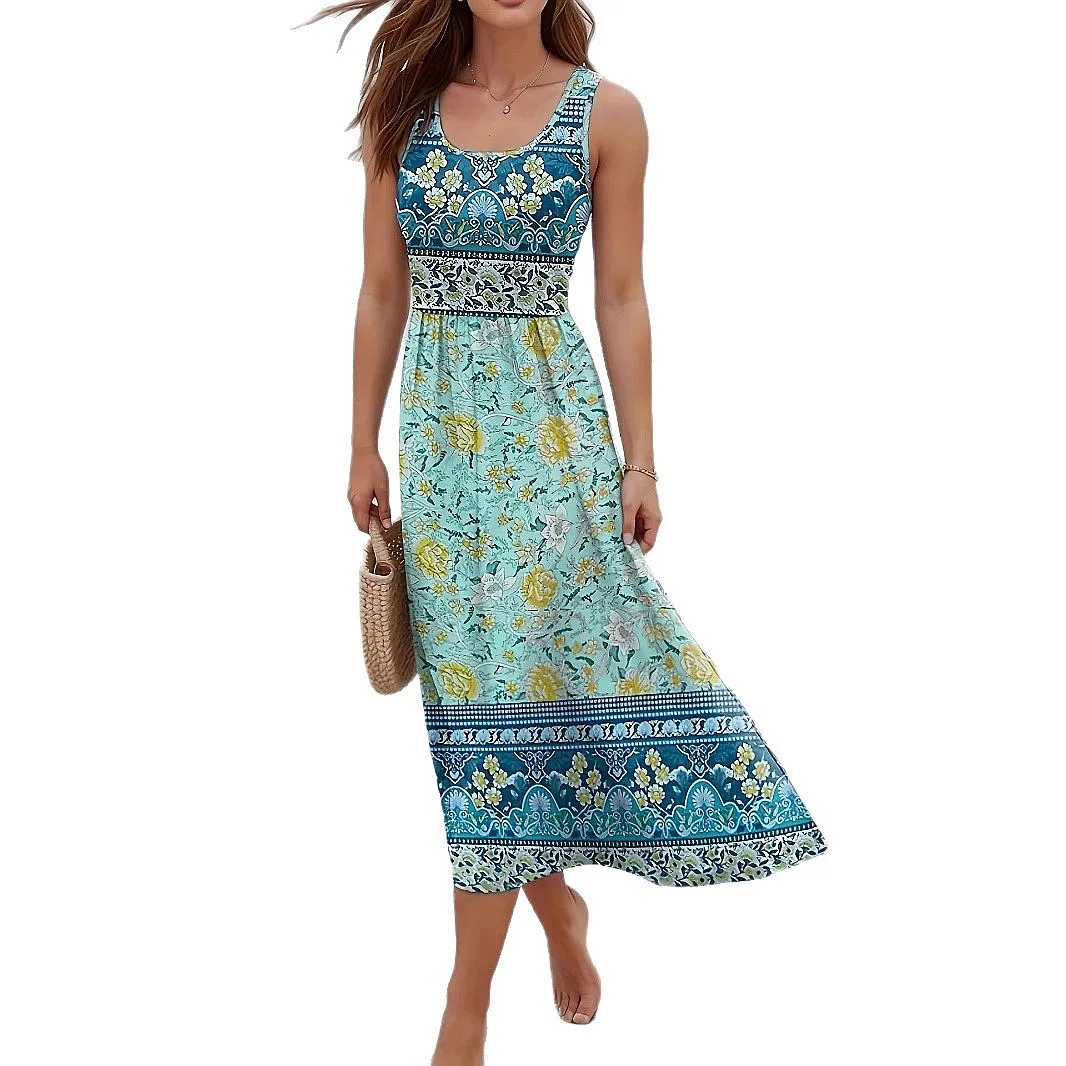 Dress Sleeveless Print Maxi Dresses for Women Spring Summer Beach Sundress