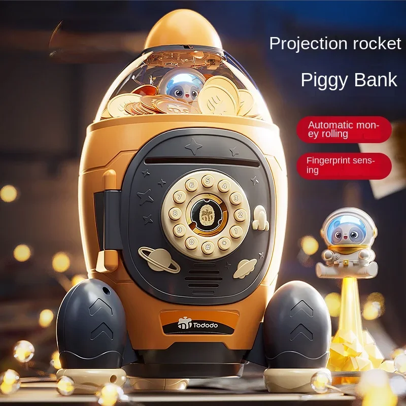 Children's Rocket Toy Piggy Bank Personalized Money Box That Can't Open Safes with Code for Children Cute Room Decor Gifts