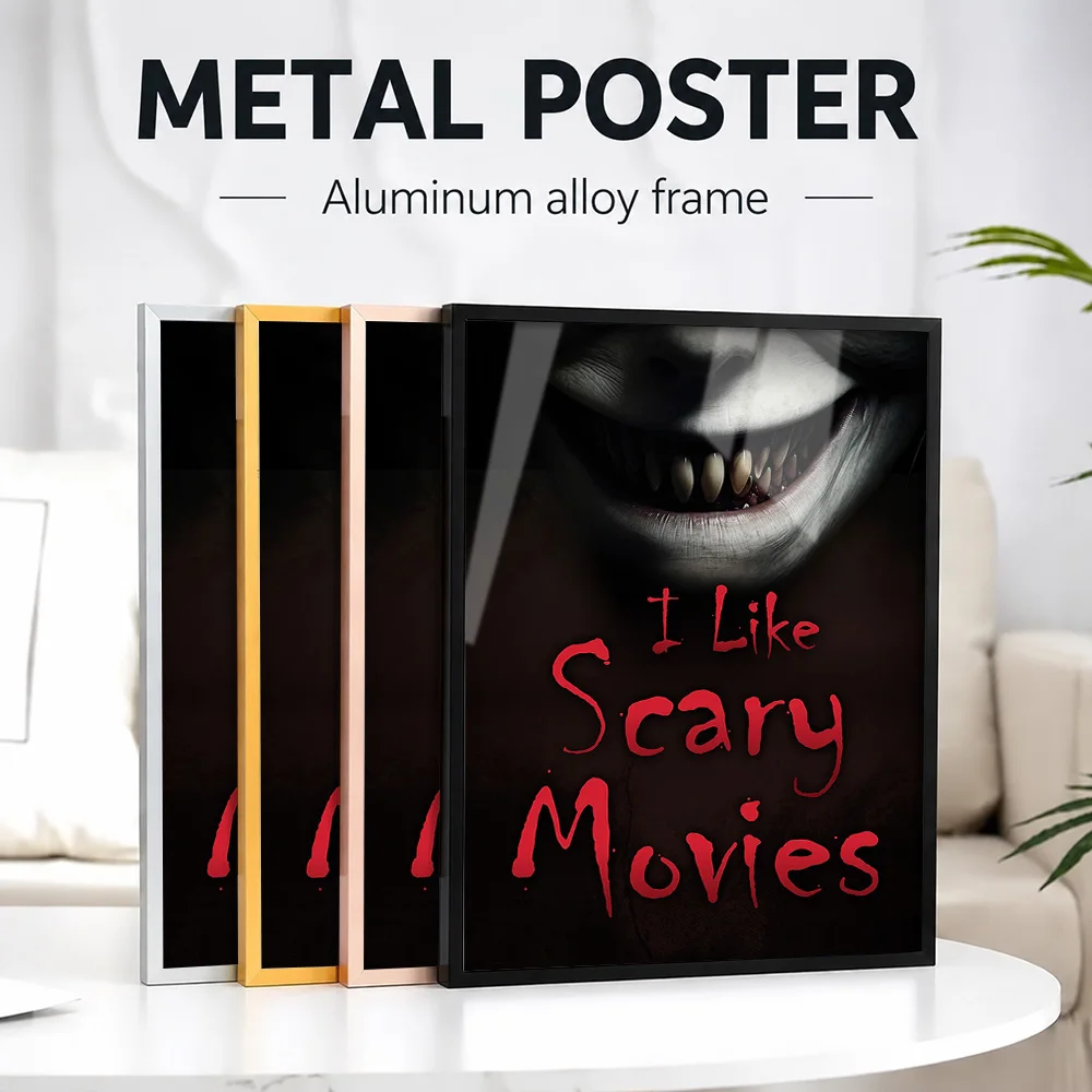 I Like Scary Movies Framed Metal Print Customized Photo Dramatic Vintage Screen Graphic Style Wall Art For Living Room Fan Gift