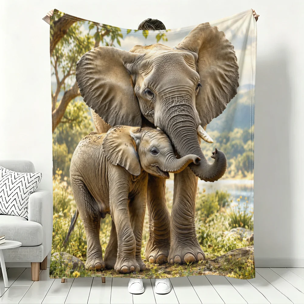 Cute Baby Elephant Family Portrait Throw Blanket Safari Wildlife Nursery Decor Gift for Kids Room