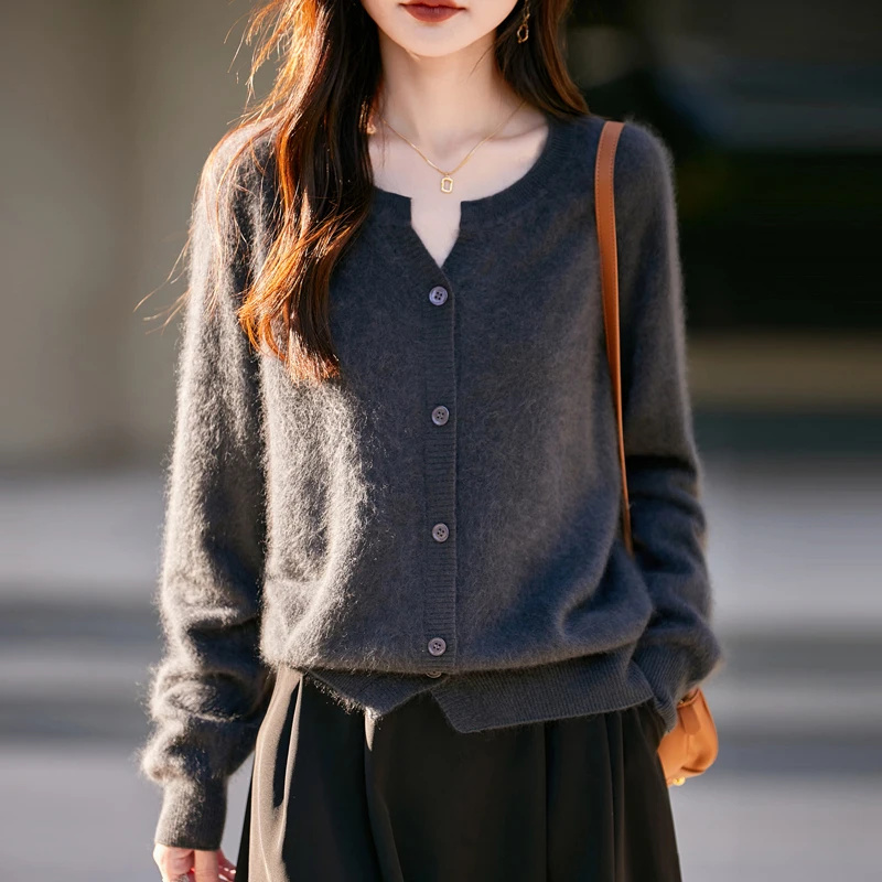 Осень-зима 2023, новый готовый к ношению женский пуловер первого линии из 100% кашемира, кардиган высокого класса, повседневный женский пуловер с круглым вырезом Осень-зима 2023, новый готовый к ношению женский пуловер первого линии из 100% кашемира, кардиган высокого класса, повседневный женский пуловер с круглым вырезом