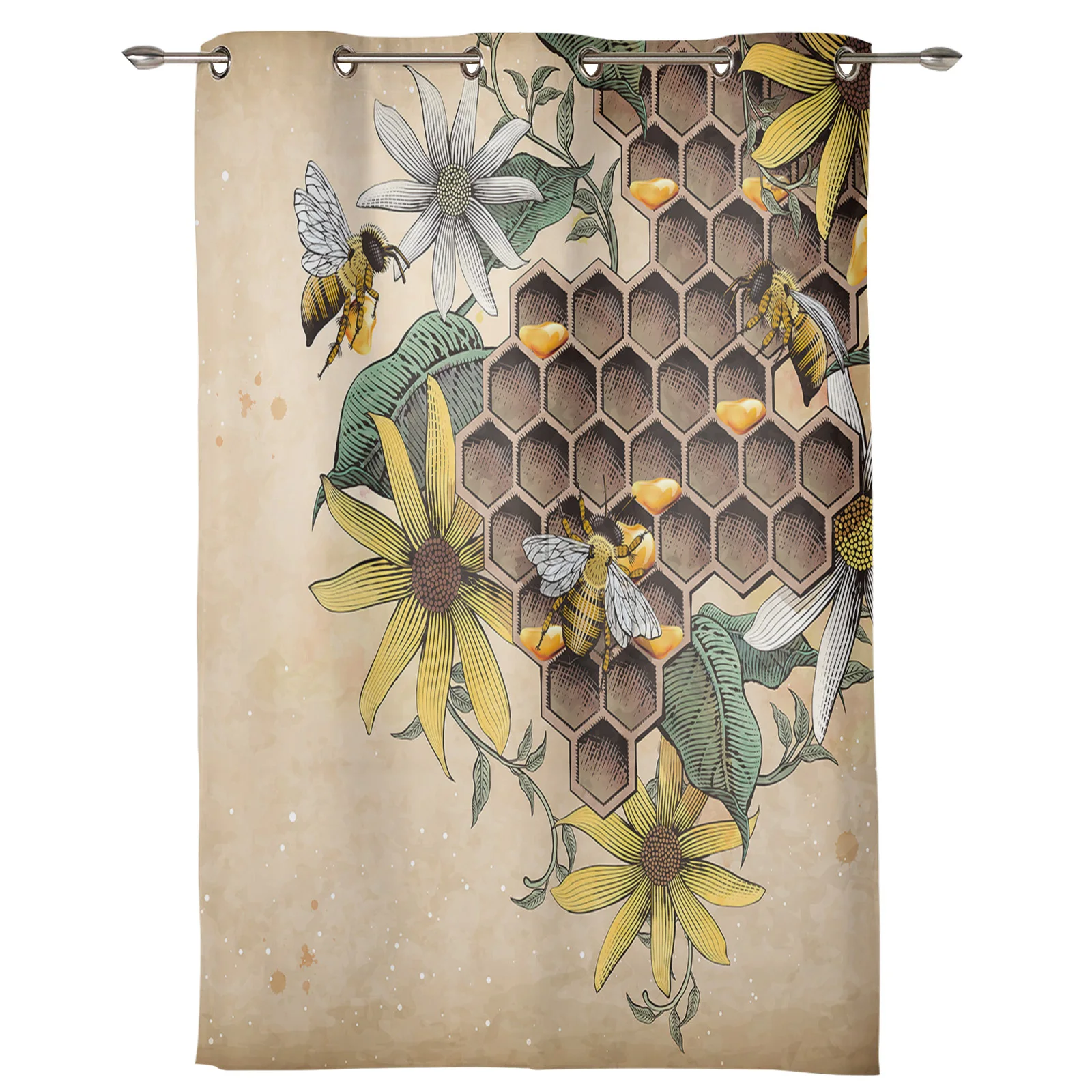 Honey Honeycomb Insect Flower Window Curtains for Living Room Kitchen Curtain Bedroom Decorative Window Treatments