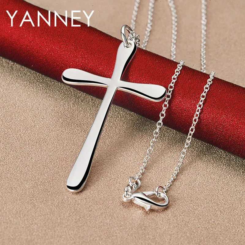 

Fine 925 Sterling Silver 16-30 Inches Simple Cross Necklace For Women Men Fashion Jewelry Gift Party Wedding Christmas