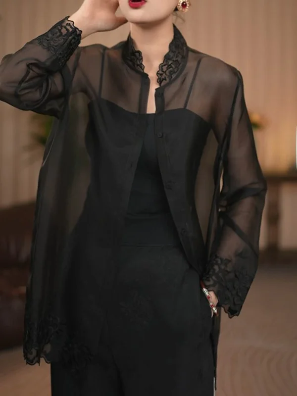 

New Chinese Sle Retro Embroidered irt Women's Loose Fit Sun Protection Summer 2025 High End Slimming Top