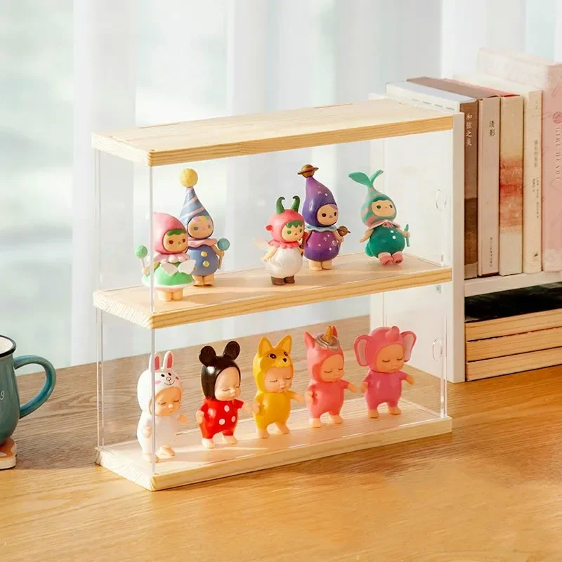 2-4 Tier Wooden Shelves Displaying Storage Box Riser Display Stand Case Led Light Clear Acrylic Showcase Figure Riser Perfume