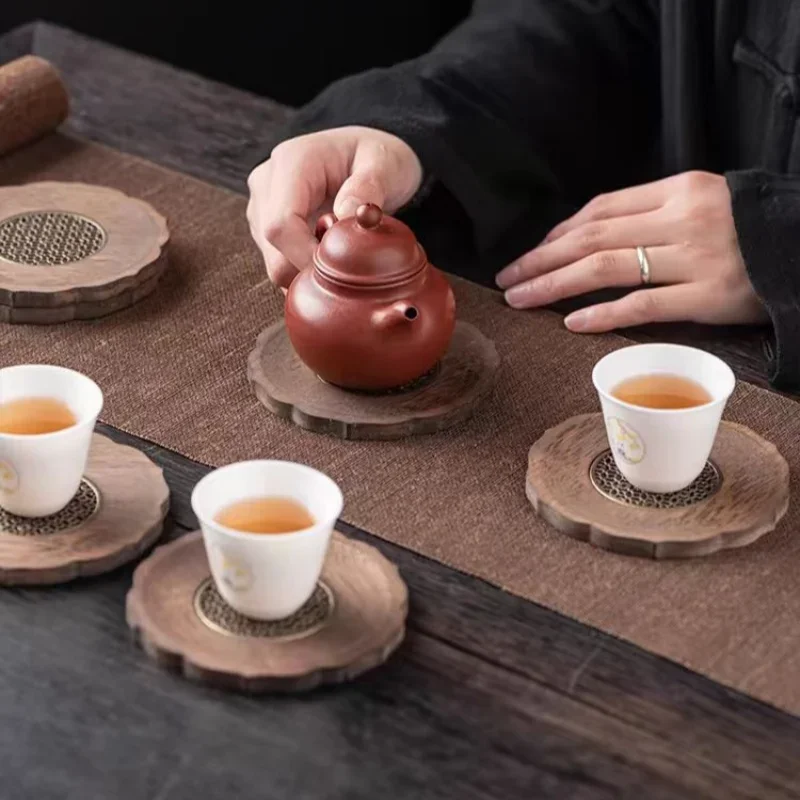 

Bamboo Coasters Alloy Anti Scald Non Slip Hot Pad Reusable Heat Insulation Tea Cup Wood Accessory Kitchen Countertop Drinkware