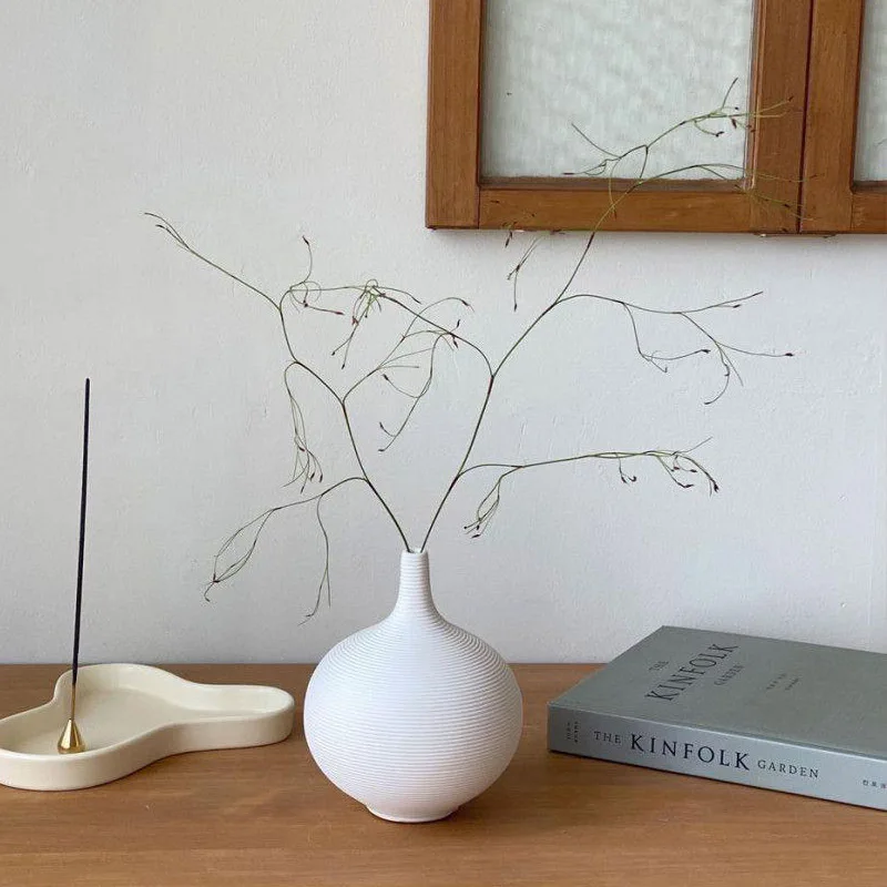 Nordic ins style simple plain embryo annual ring ceramic vase flower arrangement, art homestay bedroom ornament home decoration