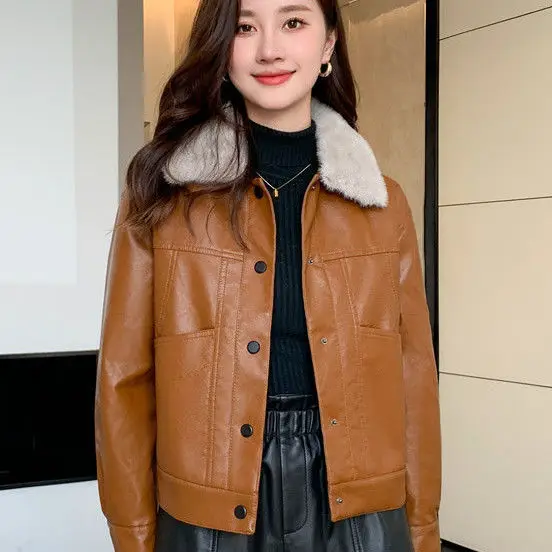 冬用厚手レディースレザージャケット 暖かくておしゃれな裏地付きPUレザーコート 中年女性向け