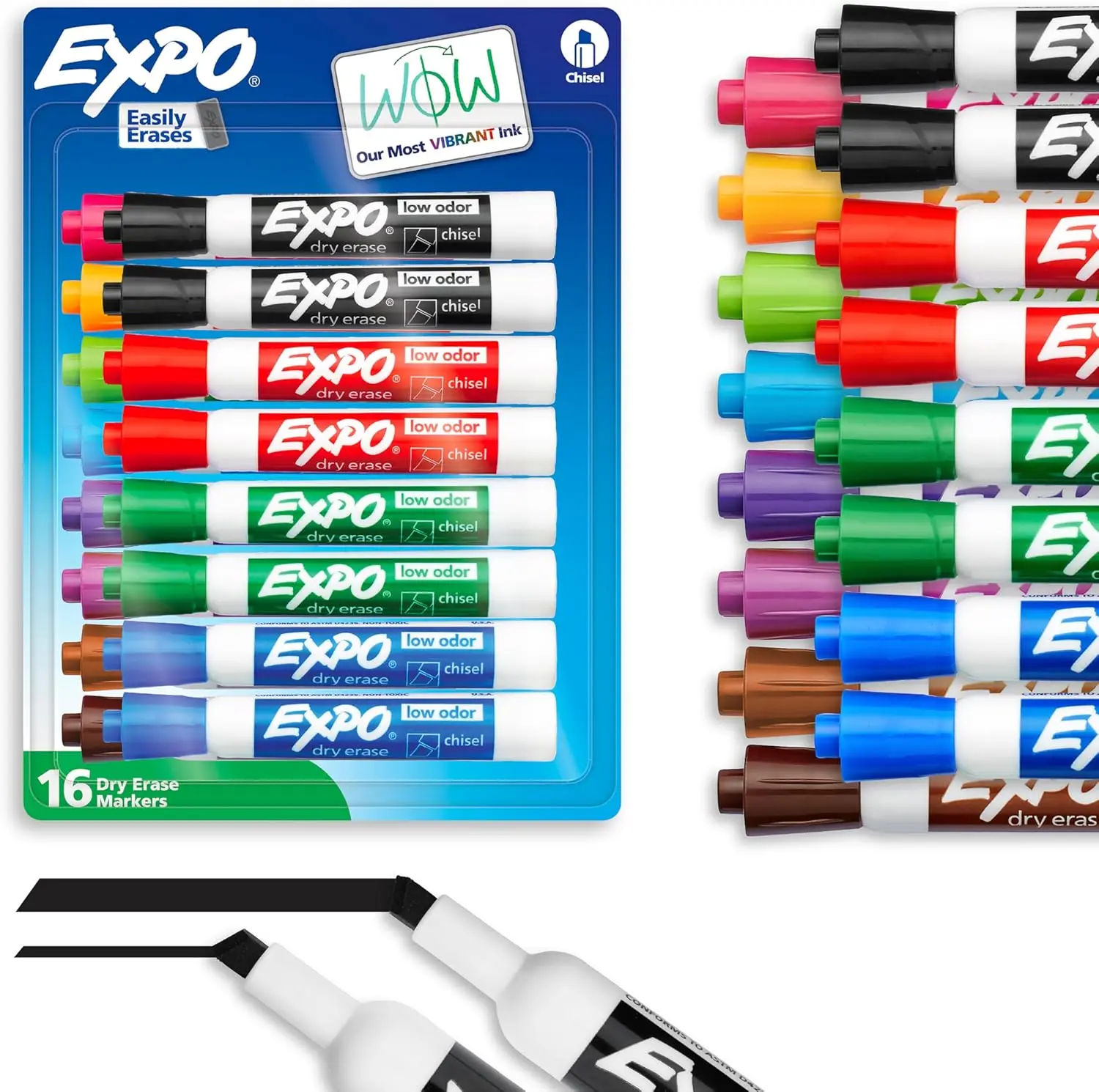 

Vibrant Dry Erase Markers, Assorted Colors, Chisel Tip, 16 Pack for Whiteboard & Glass