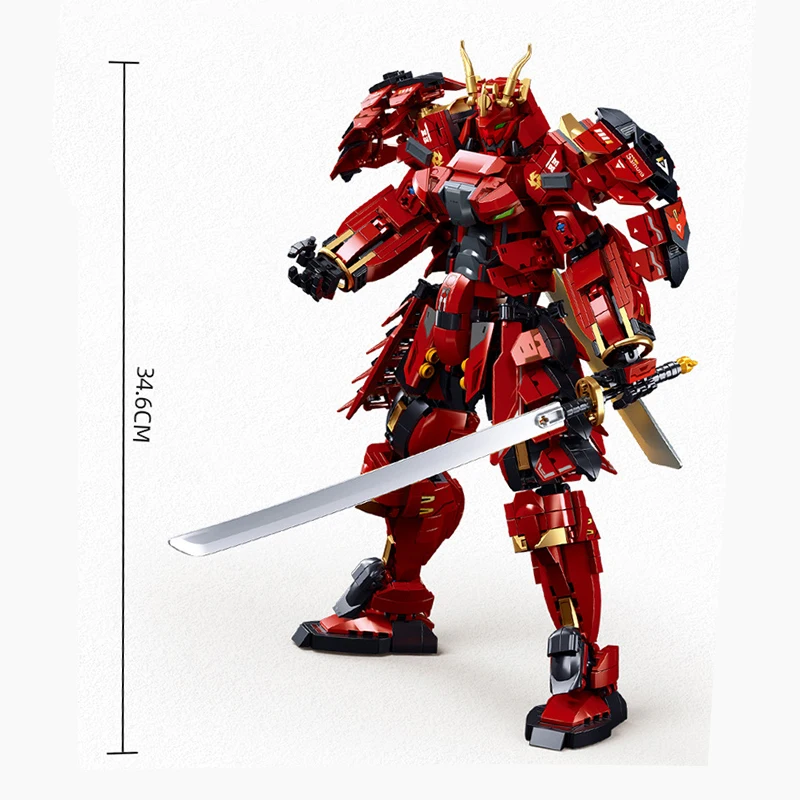 Technical Mecha Bricks Robot Building Blocks Red Samurai Figure Heavy Armored Mech Model Birthday Gift Toys For Boys Adult