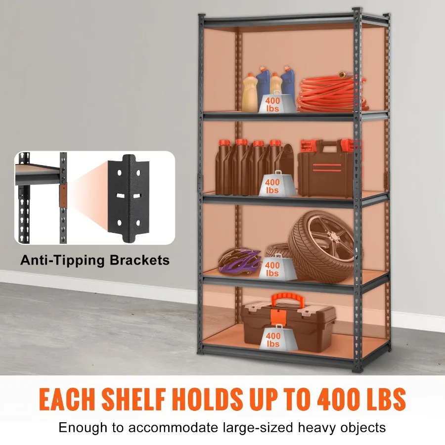 

Storage Shelving Unit 5-Tier Adjustable 2000 lbs Capacity Heavy Duty Garage Shelves Metal Organizer Utility Rack Black 35 L x 1