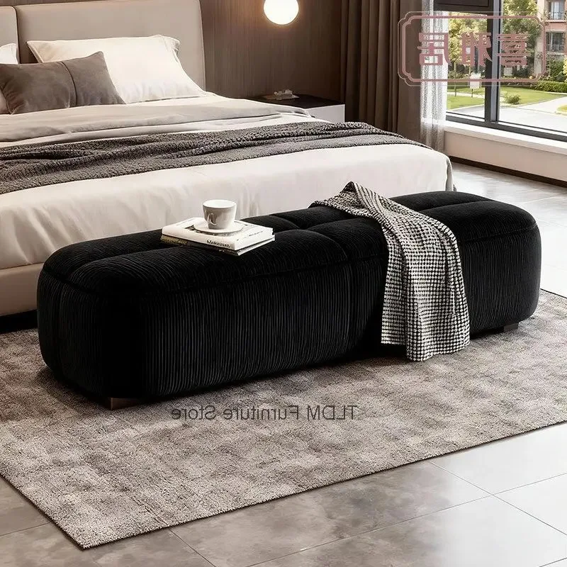 Flannel Bench Tufted Stool End Bed Striped Cushion Light Long Foot Upholstered for Bedroom Luxury Entryway Sofa Home Decor