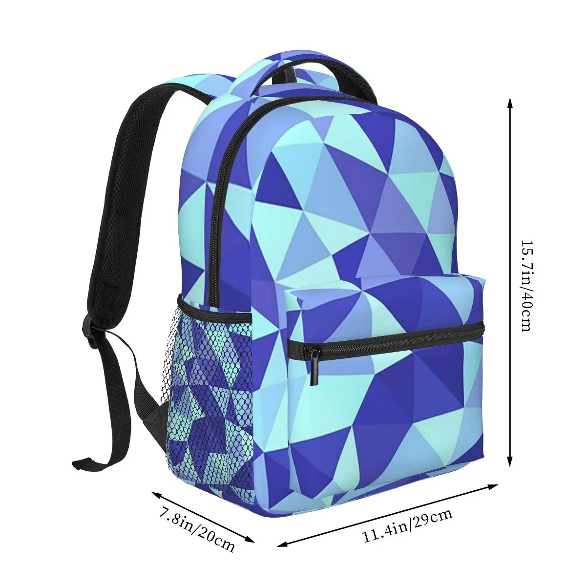Blue Triangles Shiny Diamonds Geometric Crystal Backpack Student Boys Girls BookBag Children School Bag Laptop Shoulder Bags