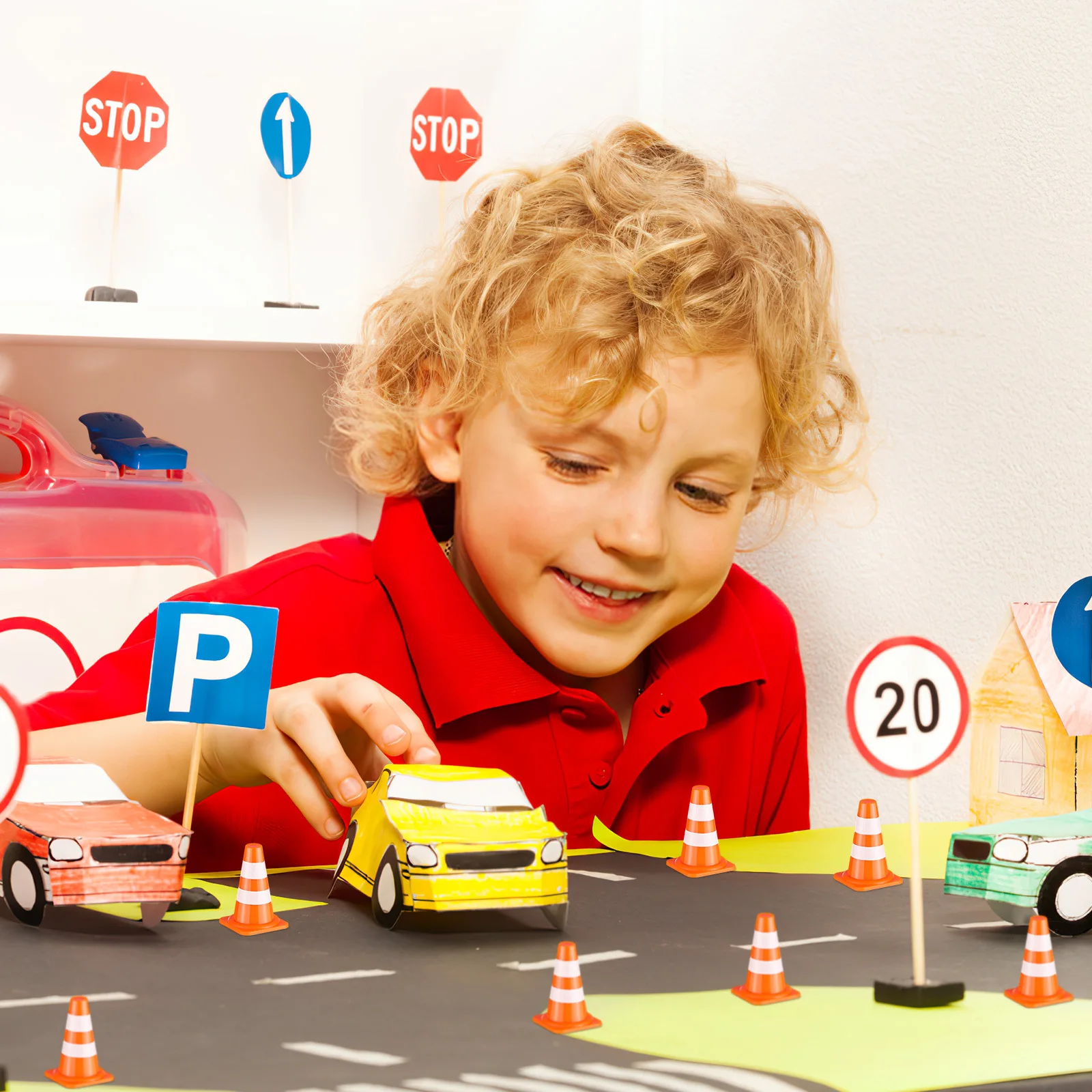 

30 50Pcs Mini Traffic Signs Toys for Kids Construction Simulation Roadblocks Educational Cognitive Play Set Model Street Cones