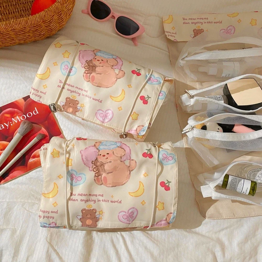 المرأة انفصال تيدي بير حقيبة مستحضرات تجميل لطيف 4 في 1 تخزين السفر المحمولة حقيبة العناية الشخصية سعة كبيرة منظم أدوات التجميل