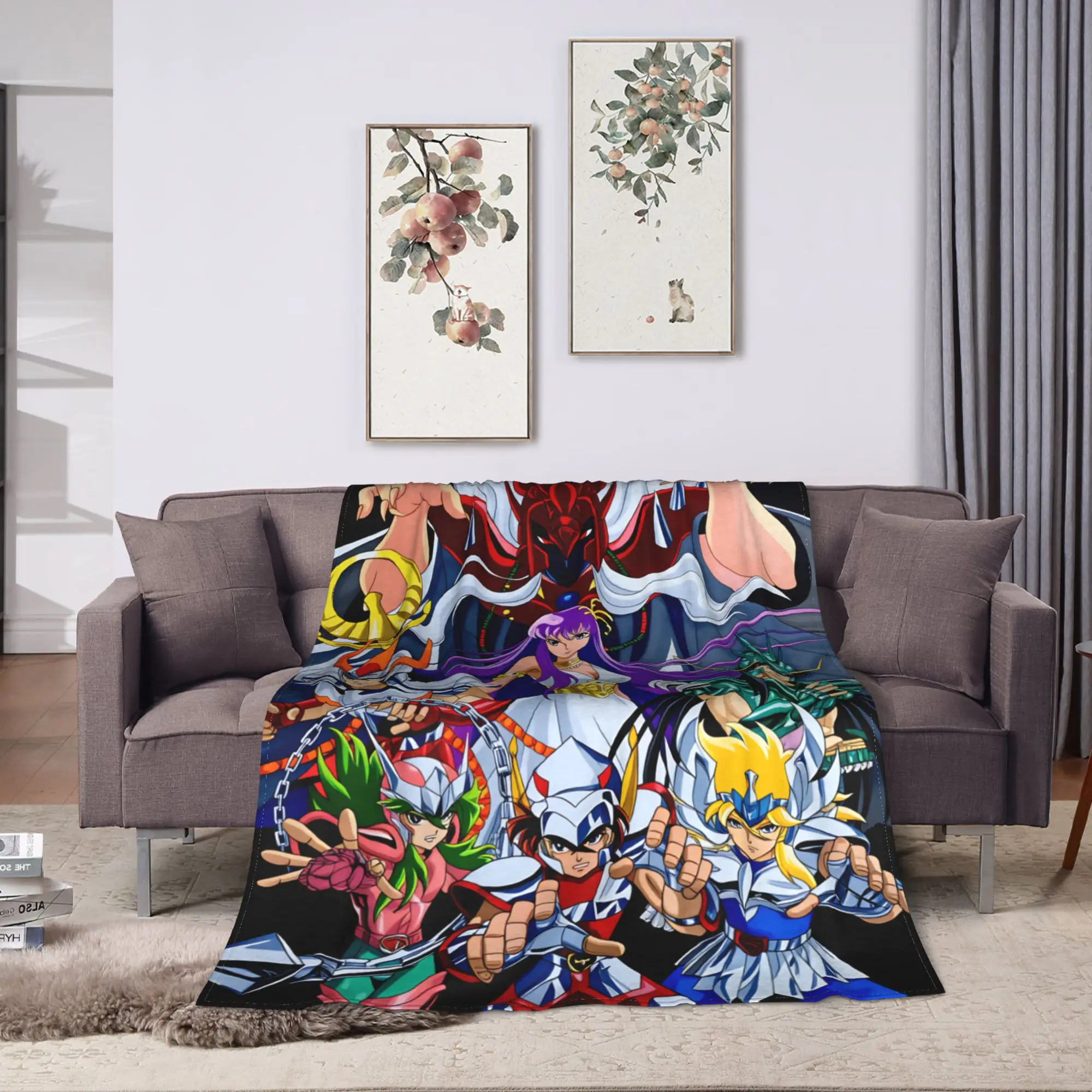 Retro Anime Saint Seiya Gold Saint Blanket  Soft Novelty Plush Throw Blanket For Outdoor Decorative Flannel Bedspread Bed Cover