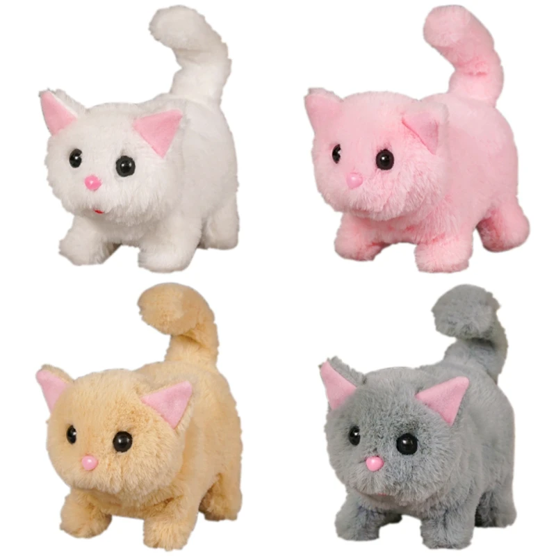 Electronic Interactive Cat Kawaii Simulation Plush Toys Cute Cats Walking  Wagging Tail With Sound Stuffed Animals Peluche Dolls