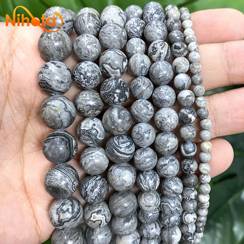 4/6/8/10/12MM Smooth Natural Map Jaspers Round Loose Beads For Jewelry Making DIY Bracelet Necklace Accessories 15