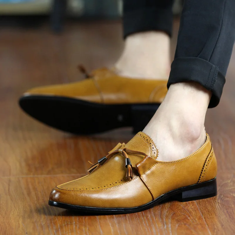 أحذية جلدية جديدة مدببة برباط علوي كاجوال بكعب منخفض مريحة للتنفس أحذية جلدية عصرية للنوادي الليلية مصفف شعر للرجال #4