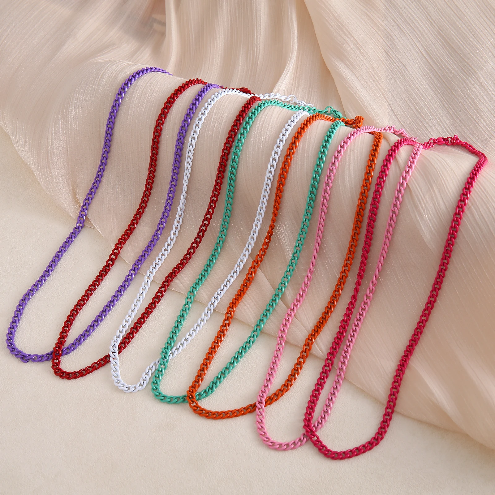 New 7 Colors 4mm Candy Color Link Chain Necklace DIY Basic Women Sweater Chain Green White Pink Stainless Steel Chains Jewelry