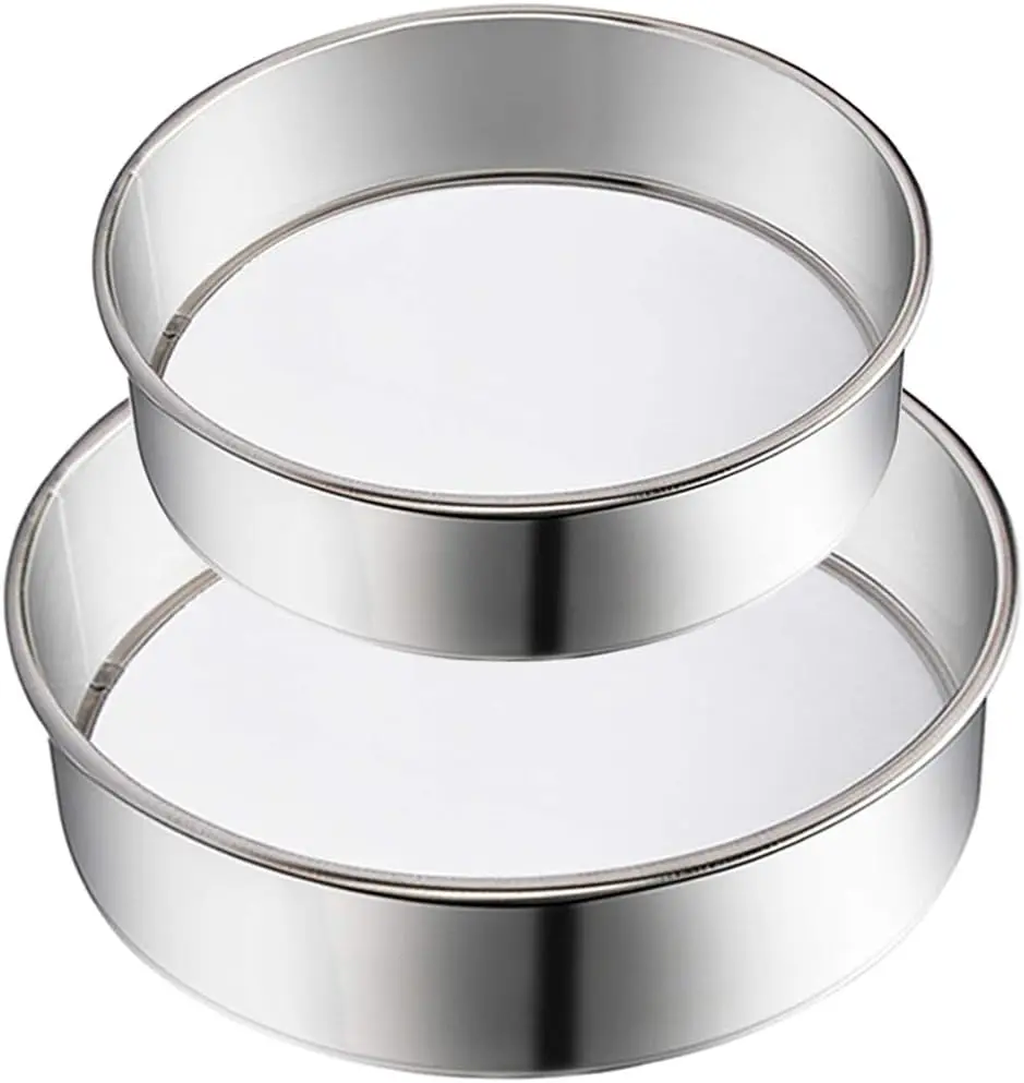 

2 Pack Flour Sifter, Stainless Steel Fine Mesh Strainer for Baking Cake Bread, 60 Mesh Round Sifter with 6 and 8 Inch Sizes