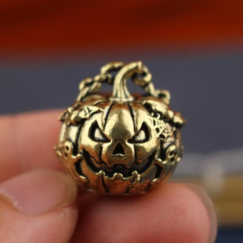 1pc Vintage Brass Halloween Pumpkin Pendant With Spooky Carved Face Perfect For Jewelry Making DIY Crafts Halloween Decor