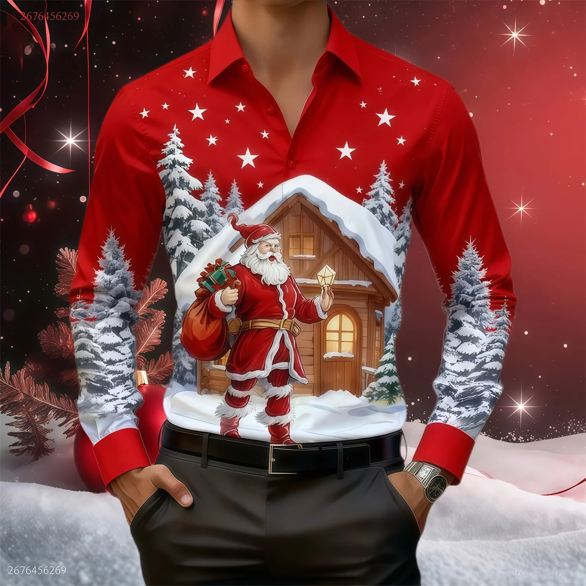 

14-color men's printed long-sleeved shirt with Christmas print, perfect for Christmas gifts and everyday wear, fast shipping.