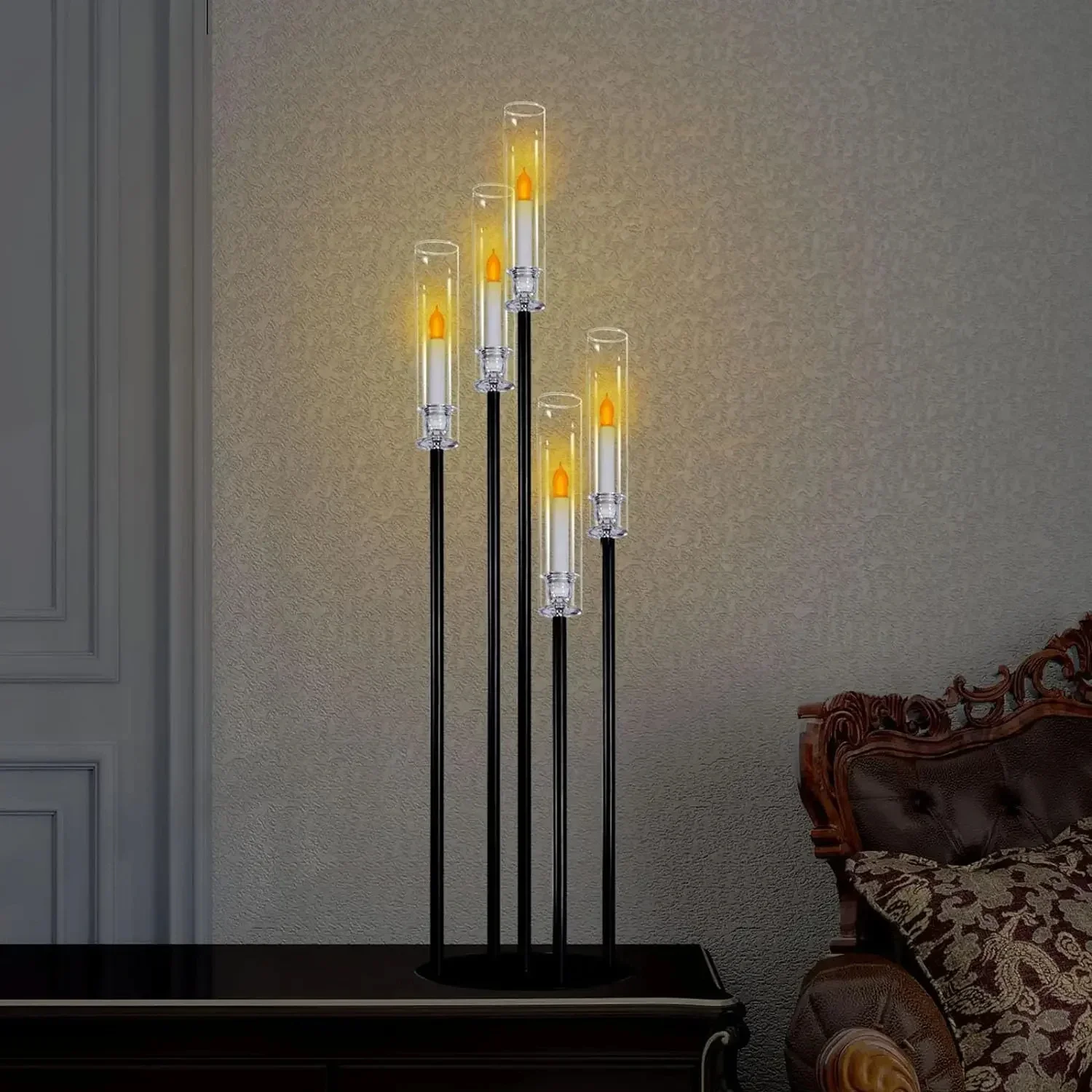 

Metal Candle Holder 5 Heads Candelabra Acryilc Pillar Table Centerpiece Decor Ornaments Wedding Decorations